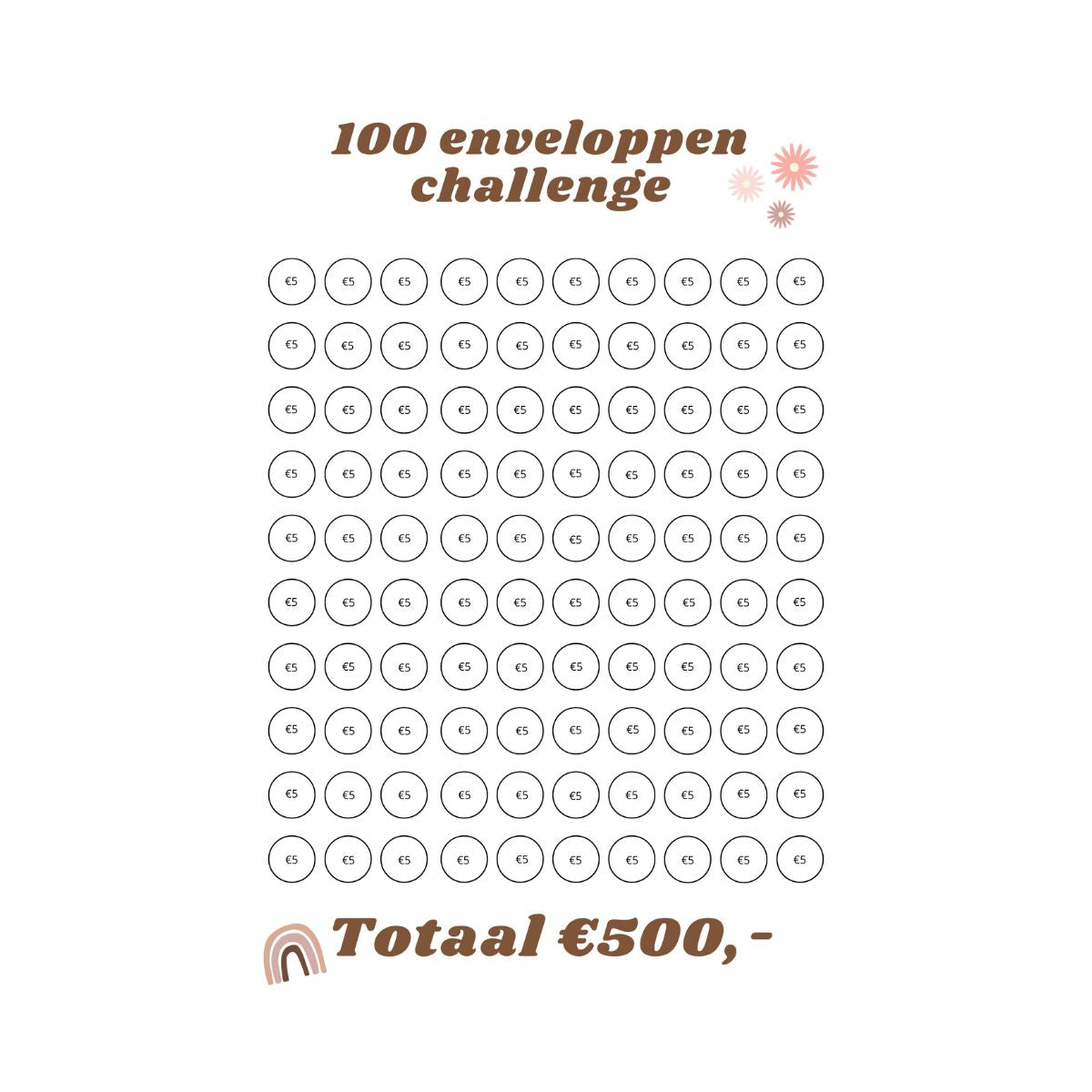 A5 spaarchallenge 100 enveloppen €500,-
