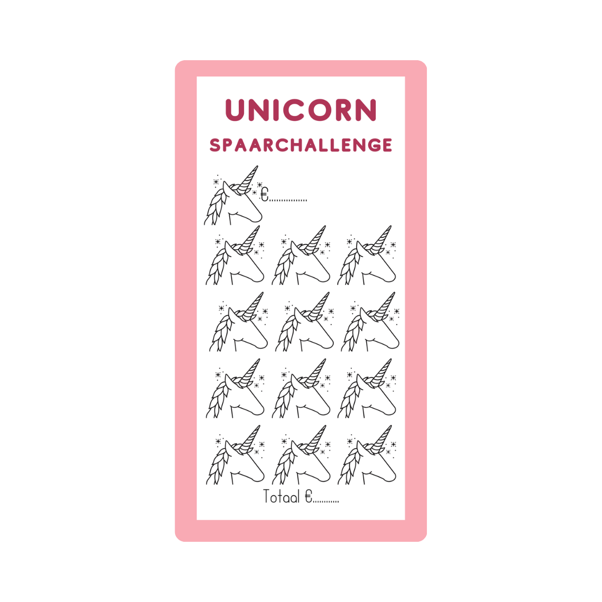 Kids Spaar challenge unicorn - Budget Binder